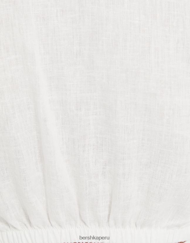 blanco Bershka mujer camisa cruzada de manga larga de mezcla de lino 806J6B910
