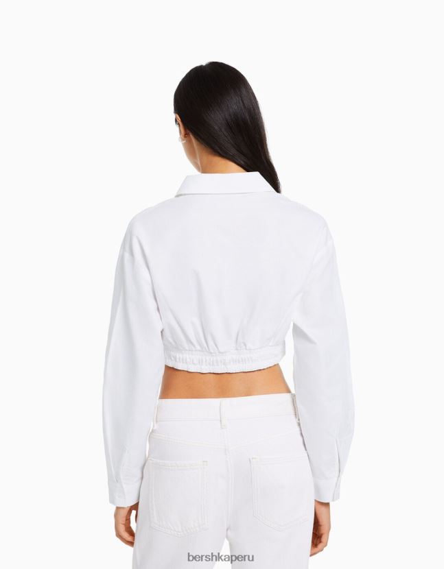 blanco Bershka mujer camisa de manga larga con detalle cruzado en la parte delantera 806J6B920