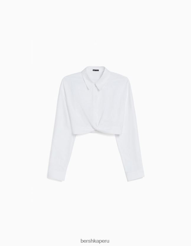 blanco Bershka mujer camisa de manga larga con detalle cruzado en la parte delantera 806J6B920