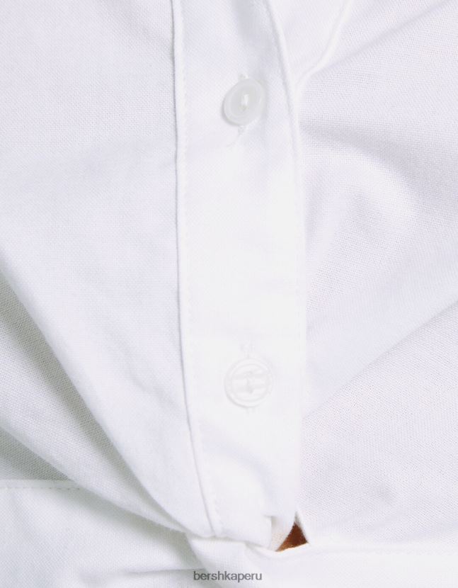 blanco Bershka mujer camisa de manga larga con detalle cruzado en la parte delantera 806J6B920