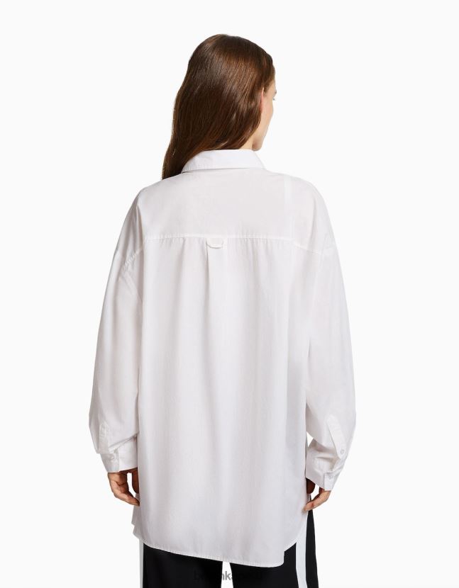 blanco Bershka mujer camisa oversize de popelina de manga larga 806J6B927