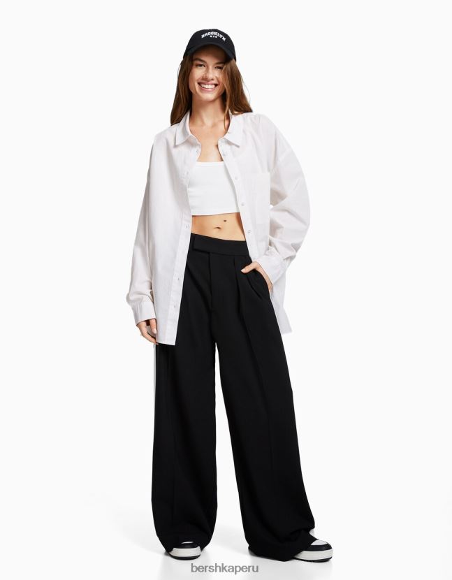 blanco Bershka mujer camisa oversize de popelina de manga larga 806J6B927