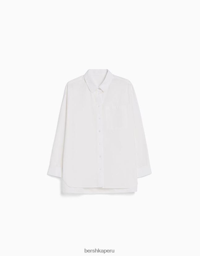 blanco Bershka mujer camisa oversize de popelina de manga larga 806J6B927