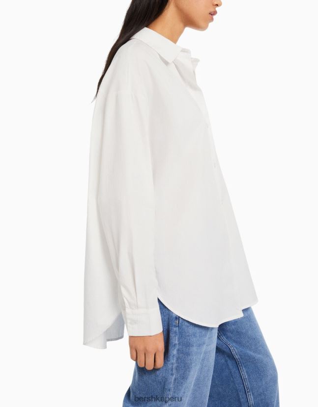 blanco Bershka mujer camisa oversize de popelina de manga larga 806J6B943