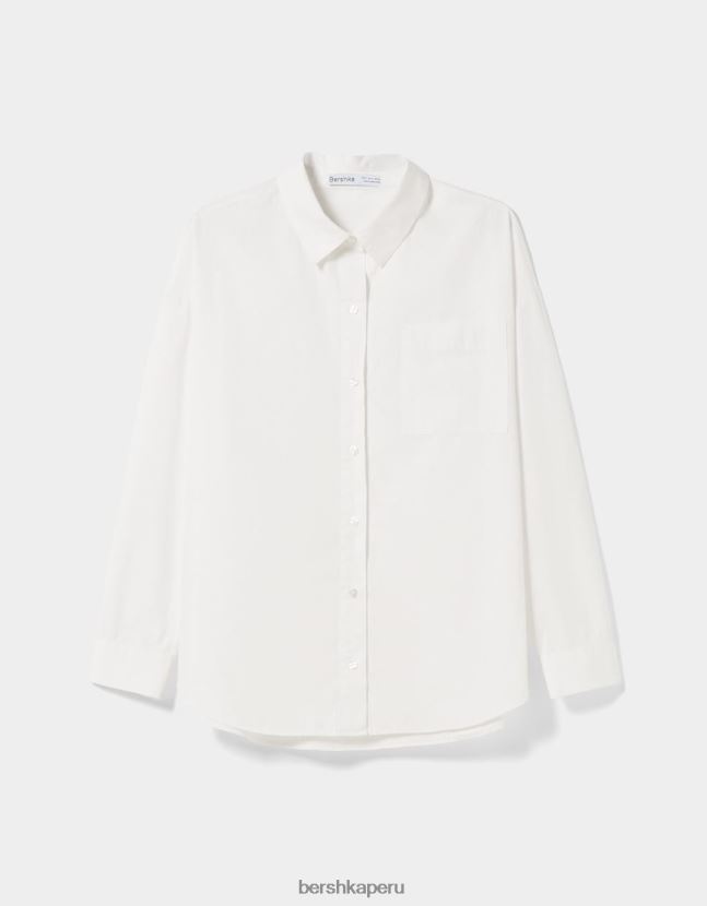 blanco Bershka mujer camisa oversize de popelina de manga larga 806J6B943