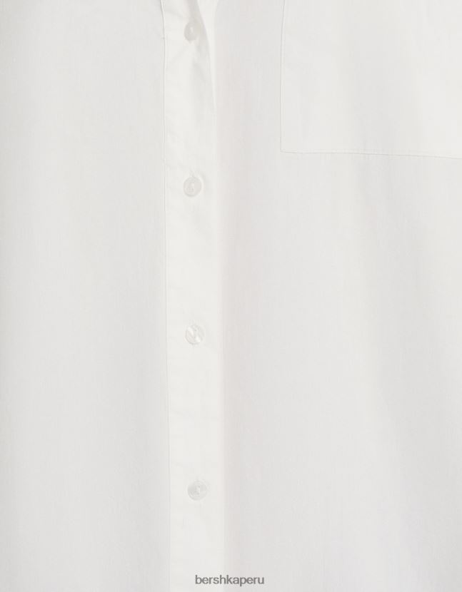 blanco Bershka mujer camisa oversize de popelina de manga larga 806J6B943