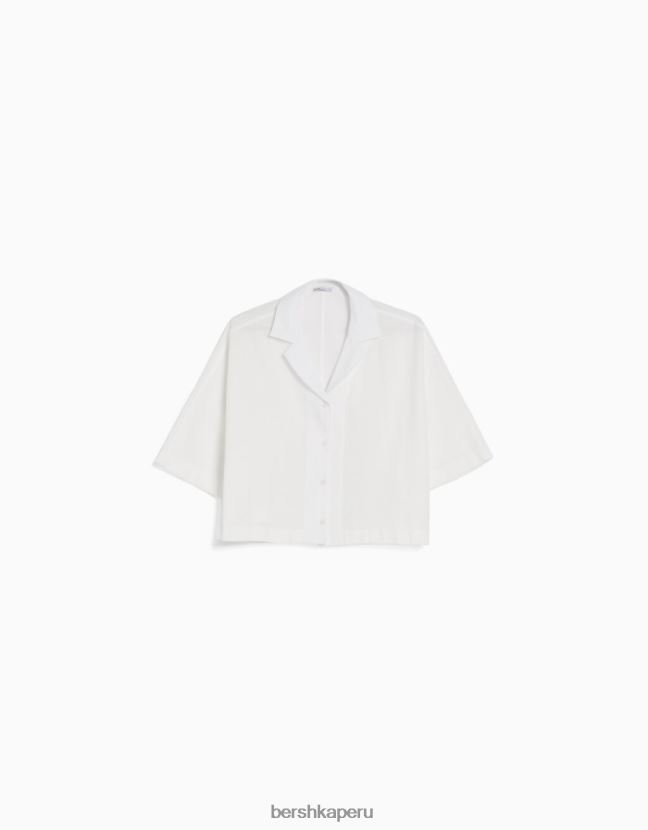 blanco Bershka mujer camisa rústica de manga corta estilo kimono 806J6B913