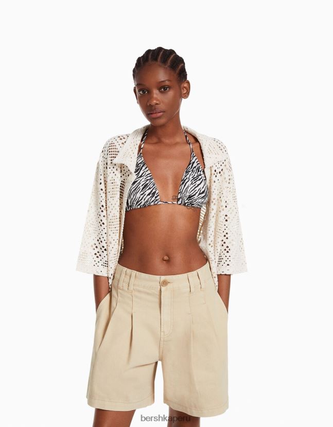 blanco Bershka mujer camisa rústica manga corta 806J6B1886