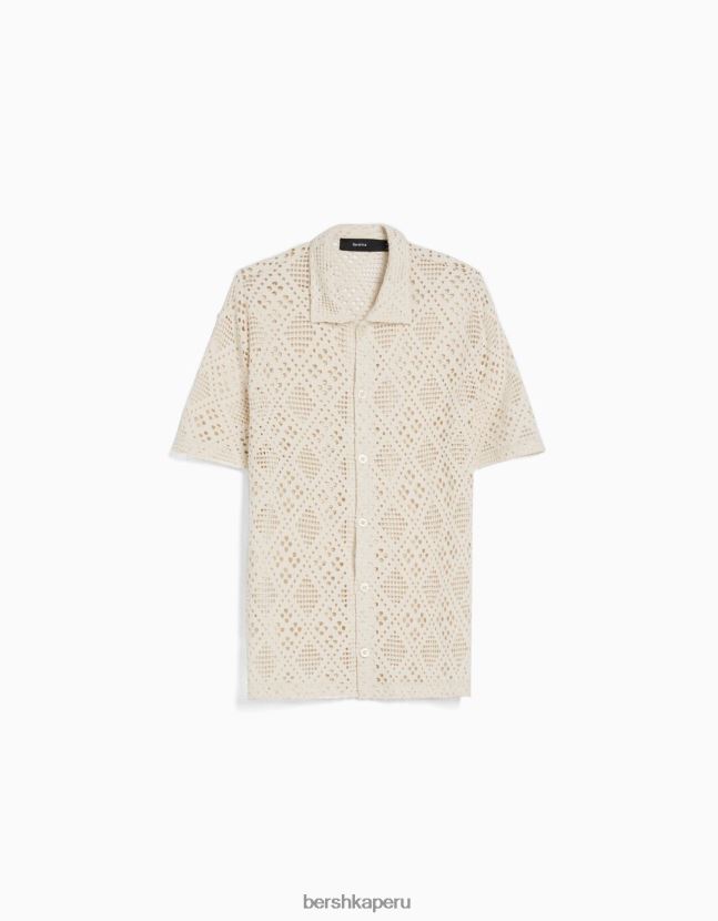 blanco Bershka mujer camisa rústica manga corta 806J6B1886