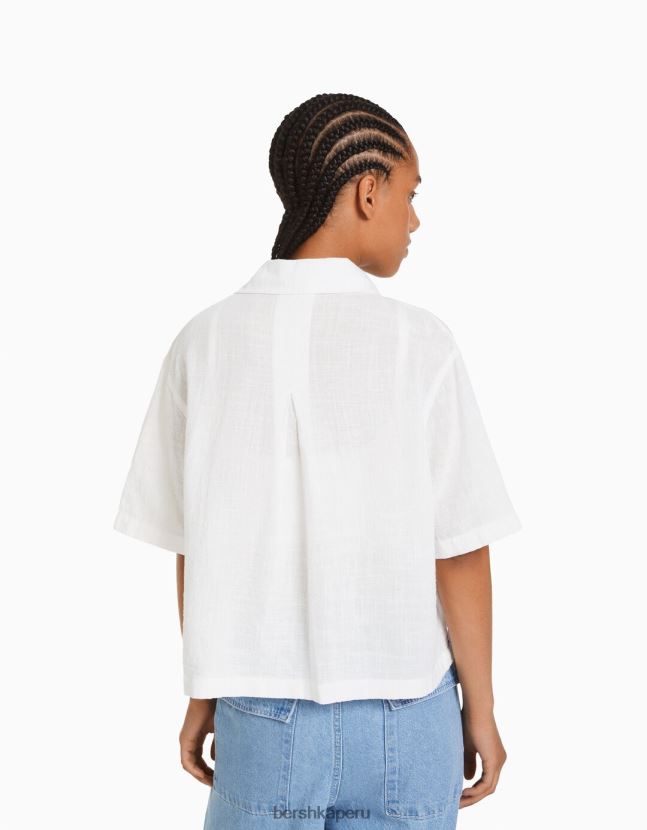 blanco Bershka mujer camisa rústica manga corta texturizada 806J6B905