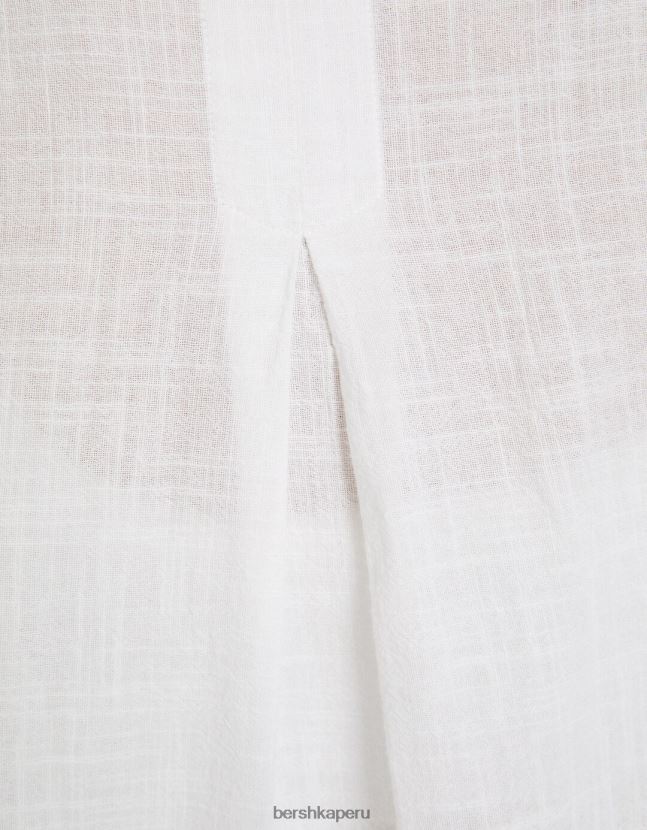 blanco Bershka mujer camisa rústica manga corta texturizada 806J6B905