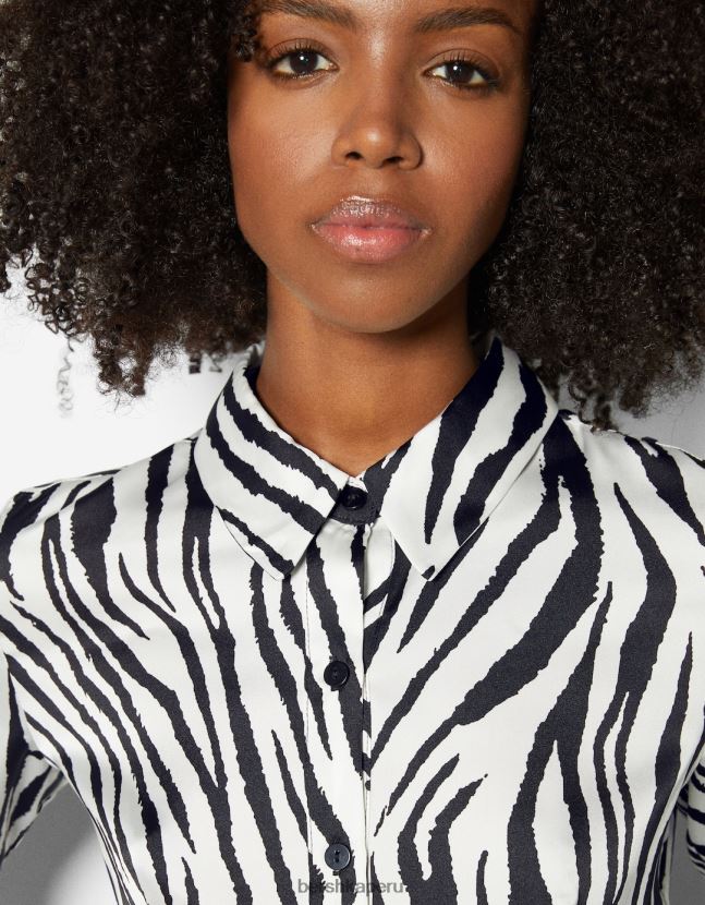 blanco negro Bershka mujer camisa corta ajustada de manga larga 806J6B925