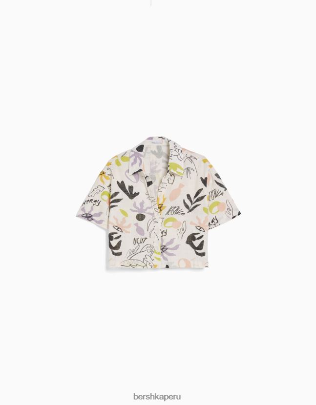 blanco negro Bershka mujer camisa rústica manga corta texturizada 806J6B906