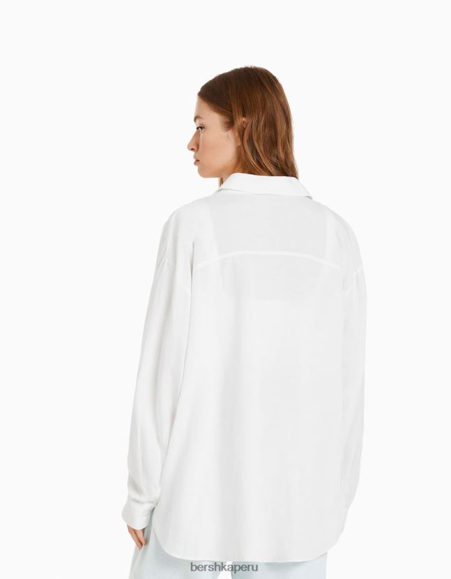 blanquecino Bershka mujer camisa oversize de lino de manga larga 806J6B903