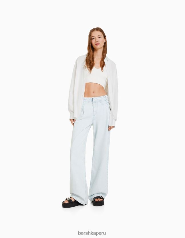 blanquecino Bershka mujer camisa oversize de lino de manga larga 806J6B903