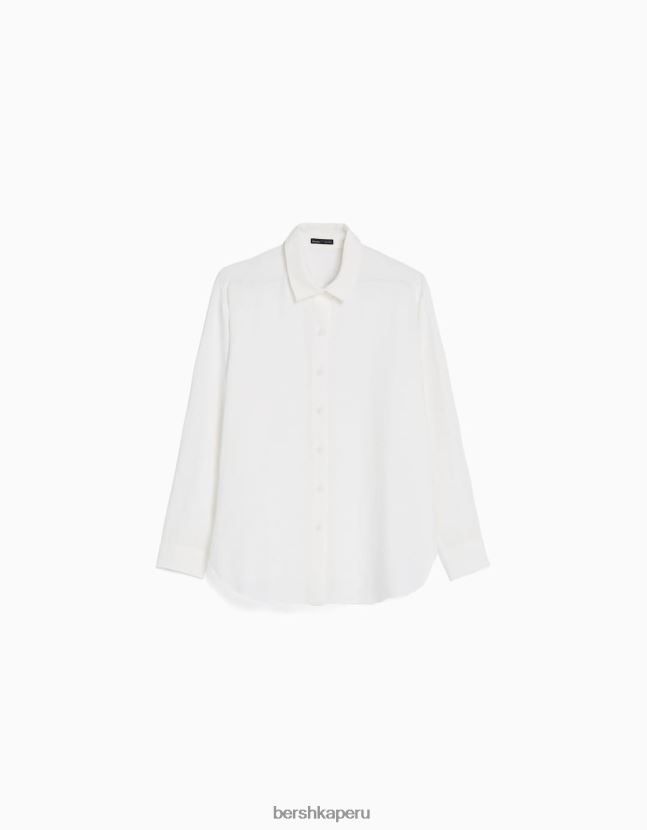 blanquecino Bershka mujer camisa oversize de lino de manga larga 806J6B903