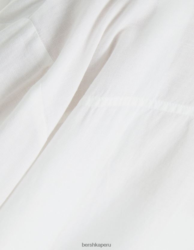blanquecino Bershka mujer camisa oversize de lino de manga larga 806J6B903