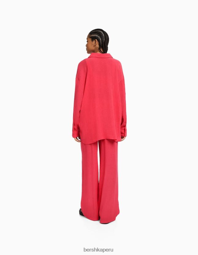 coral Bershka mujer camisa oversize de crepé de manga larga 806J6B919