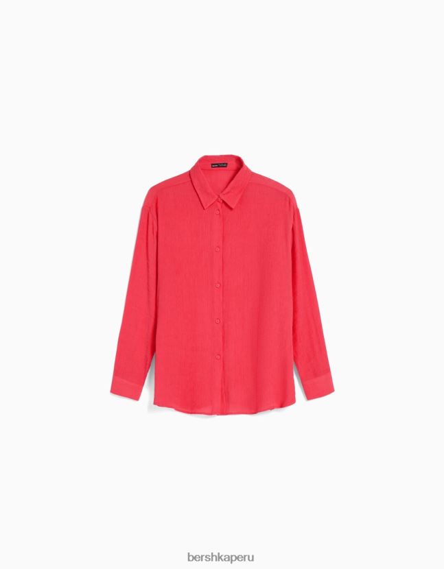 coral Bershka mujer camisa oversize de crepé de manga larga 806J6B919
