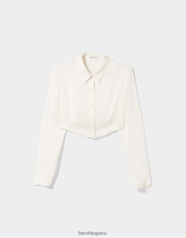 crema Bershka mujer camisa corta ajustada de manga larga 806J6B923
