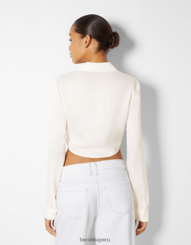 crema Bershka mujer camisa corta ajustada de manga larga 806J6B924