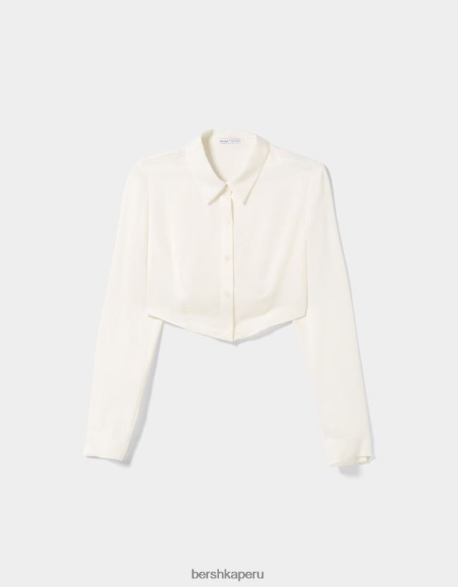 crema Bershka mujer camisa corta ajustada de manga larga 806J6B924