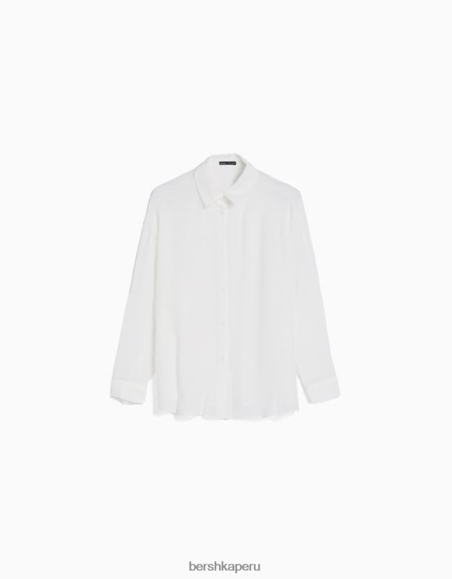 crema Bershka mujer camisa oversize de crepé de manga larga 806J6B916