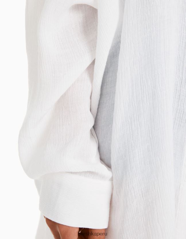 crema Bershka mujer camisa oversize de crepé de manga larga 806J6B916