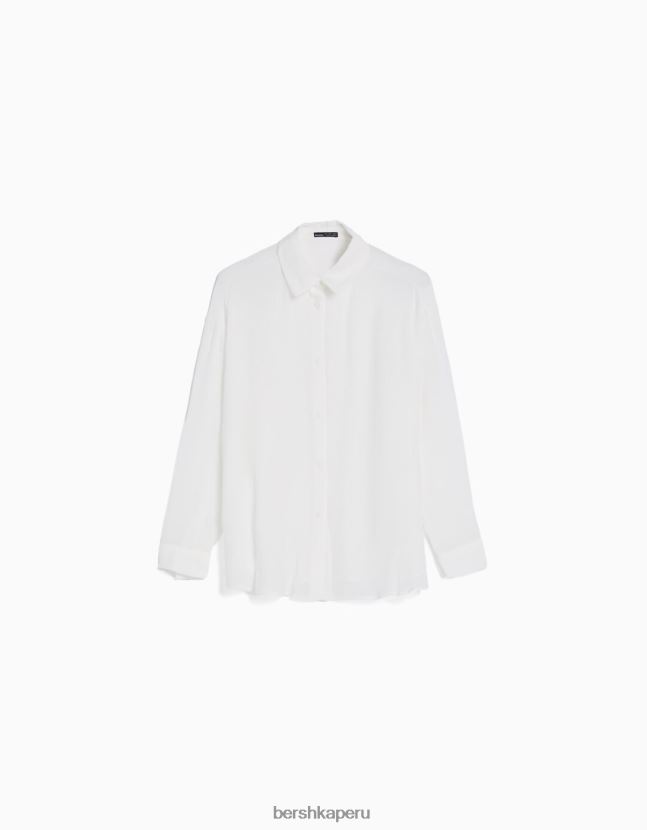 crema Bershka mujer camisa oversize de crepé de manga larga 806J6B917