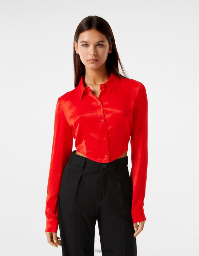 exclusivo Bershka mujer camisa corta ajustada de manga larga 806J6B926