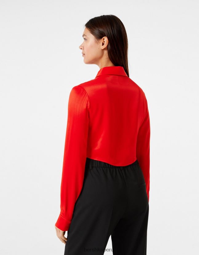 exclusivo Bershka mujer camisa corta ajustada de manga larga 806J6B926
