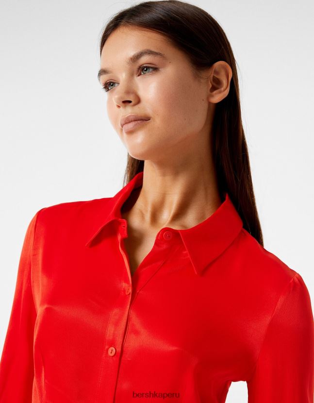 exclusivo Bershka mujer camisa corta ajustada de manga larga 806J6B926