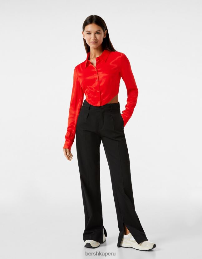 exclusivo Bershka mujer camisa corta ajustada de manga larga 806J6B926