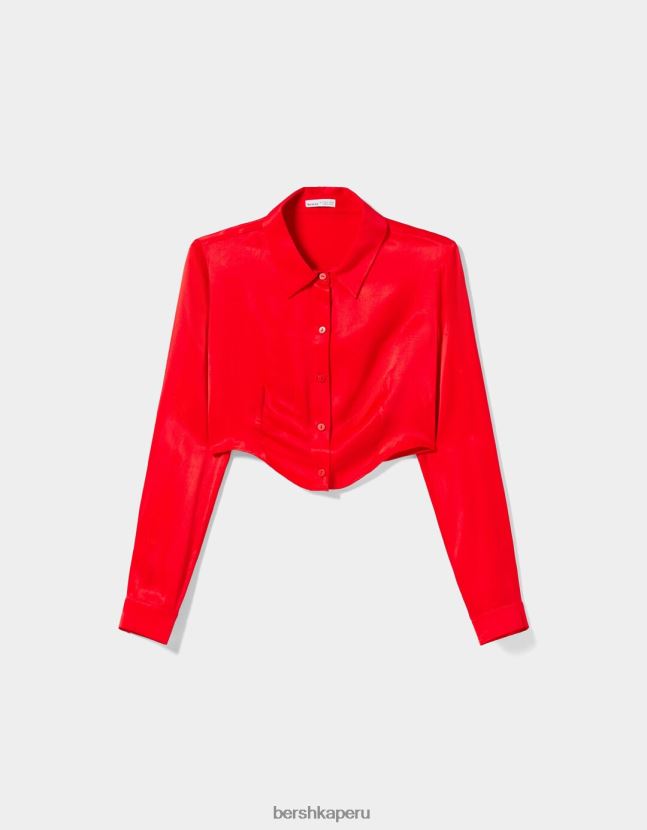 exclusivo Bershka mujer camisa corta ajustada de manga larga 806J6B926