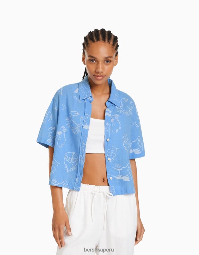 exclusivo Bershka mujer camisa rústica manga corta texturizada 806J6B908