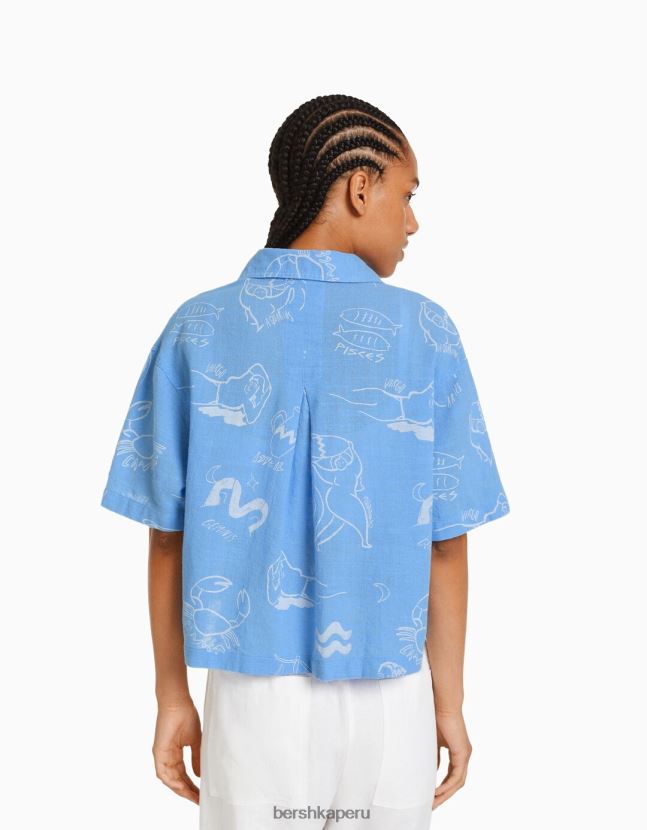 exclusivo Bershka mujer camisa rústica manga corta texturizada 806J6B908