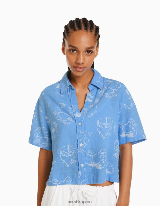 exclusivo Bershka mujer camisa rústica manga corta texturizada 806J6B908