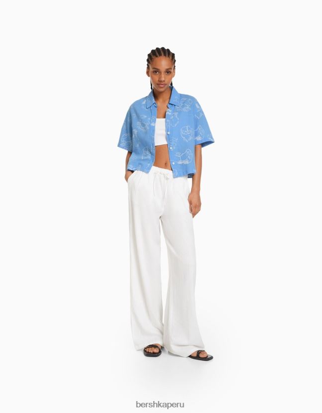 exclusivo Bershka mujer camisa rústica manga corta texturizada 806J6B908