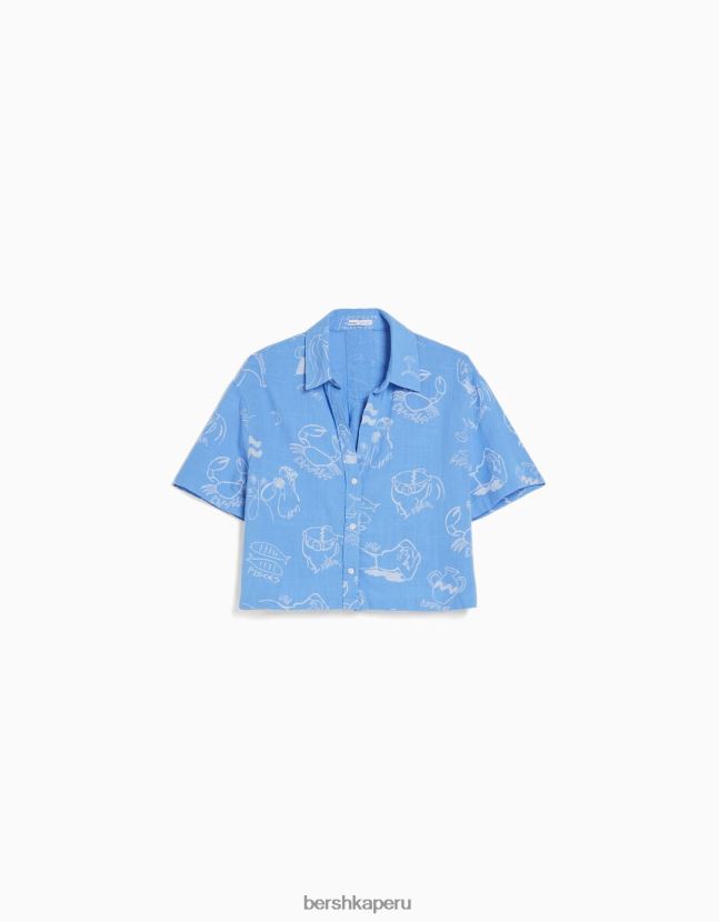 exclusivo Bershka mujer camisa rústica manga corta texturizada 806J6B908