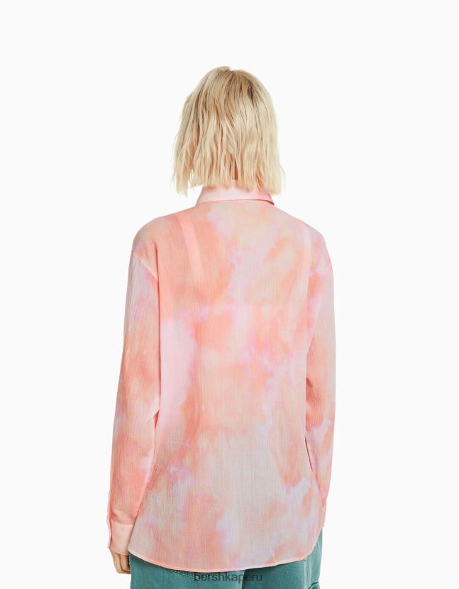 multicolor Bershka mujer camisa oversize de crepé de manga larga 806J6B2025