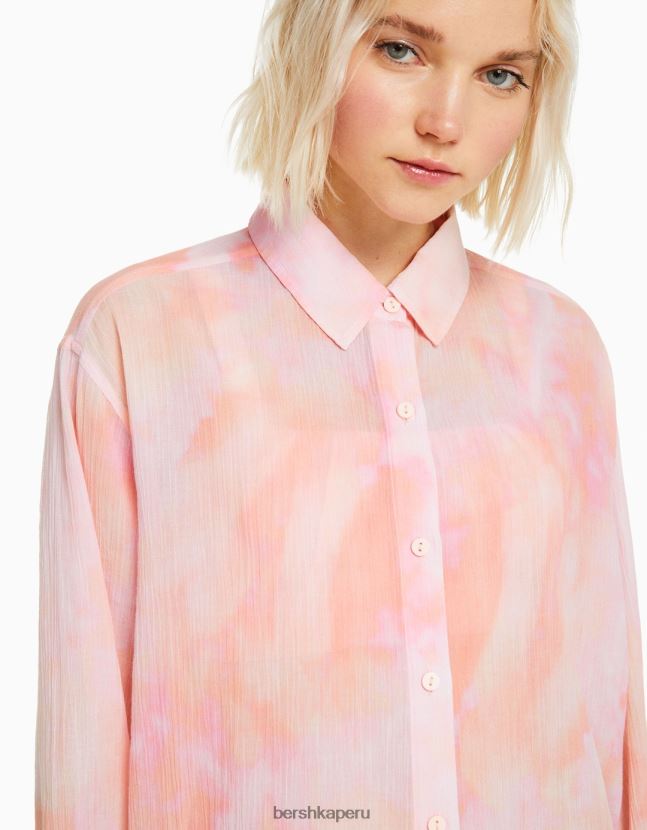 multicolor Bershka mujer camisa oversize de crepé de manga larga 806J6B2025