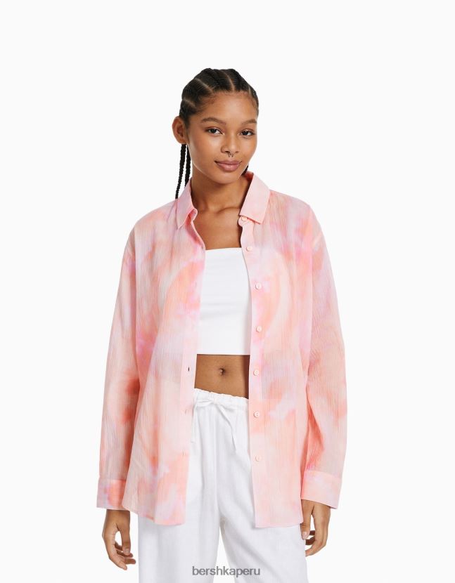 multicolor Bershka mujer camisa oversize de crepé de manga larga 806J6B918