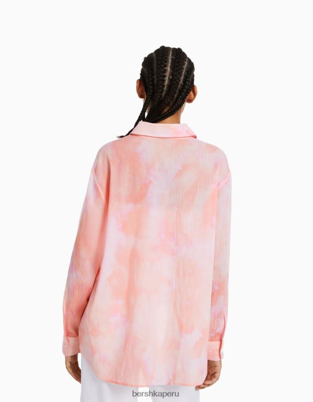 multicolor Bershka mujer camisa oversize de crepé de manga larga 806J6B918