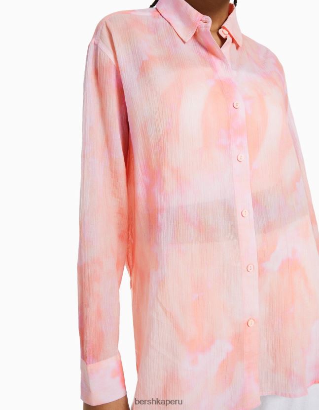 multicolor Bershka mujer camisa oversize de crepé de manga larga 806J6B918