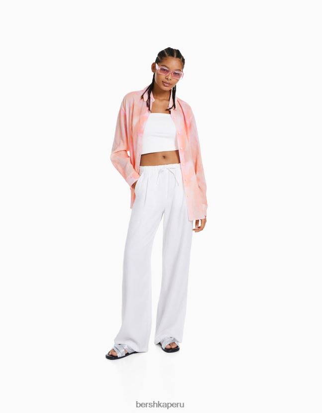 multicolor Bershka mujer camisa oversize de crepé de manga larga 806J6B918