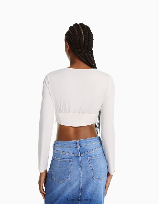 otro Bershka mujer camisa corsé ajustada de popelina con cordones y manga larga 806J6B937