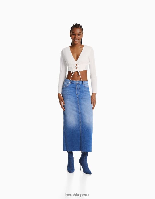 otro Bershka mujer camisa corsé ajustada de popelina con cordones y manga larga 806J6B937