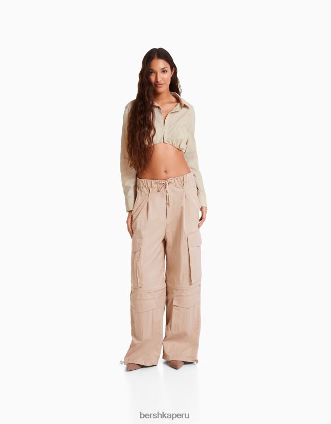 piedra Bershka mujer camisa cropped de nailon con manga larga fruncida al frente y stopper 806J6B940