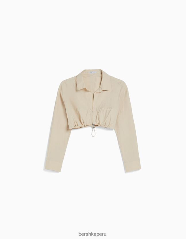 piedra Bershka mujer camisa cropped de nailon con manga larga fruncida al frente y stopper 806J6B940