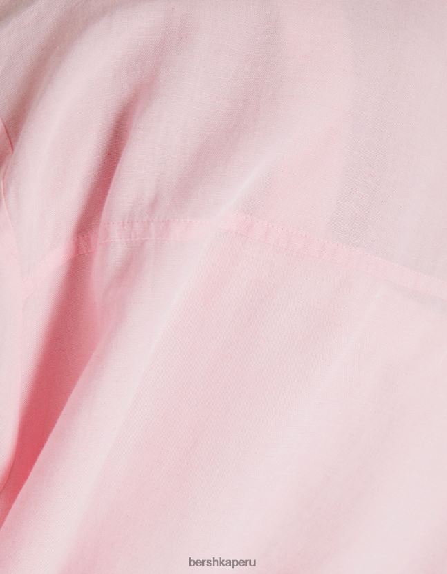 rosa Bershka mujer camisa oversize de lino de manga larga 806J6B904